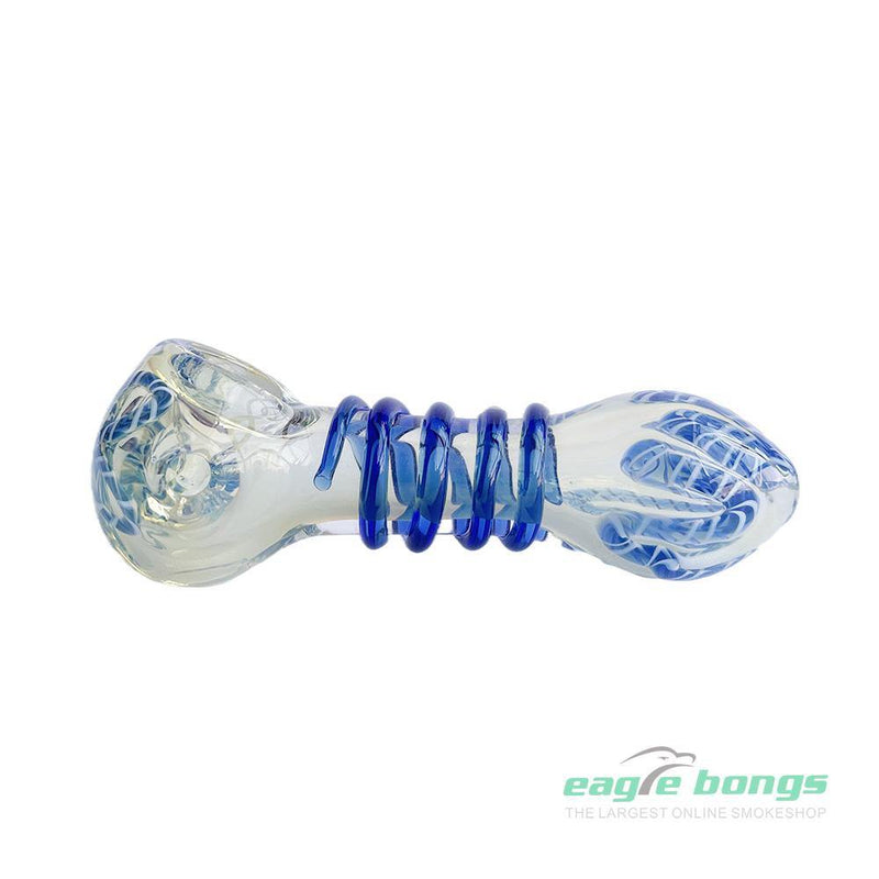 WIRE WRAPPED GLASS PIPE - WHITE BLUE - eaglebongs