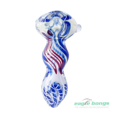 4.3" FUMED HYPNOTIC GLASS SPOON PIPE - Blue red - eaglebongs